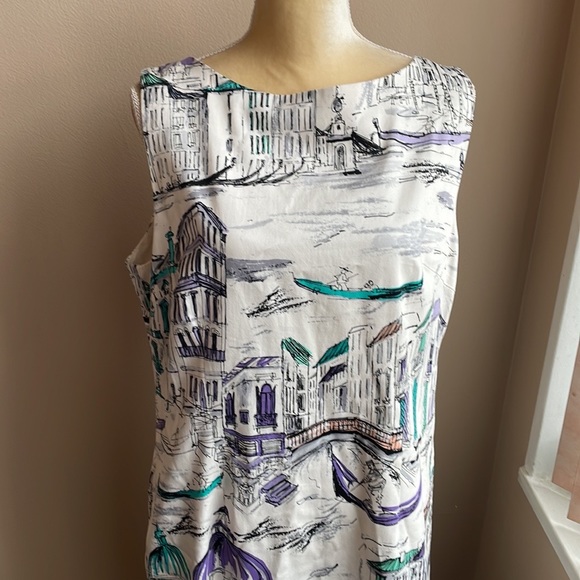 Chetta B Womens Sheath Dress Venice Italy Print sz 16 Multicolor - Picture 3 of 5